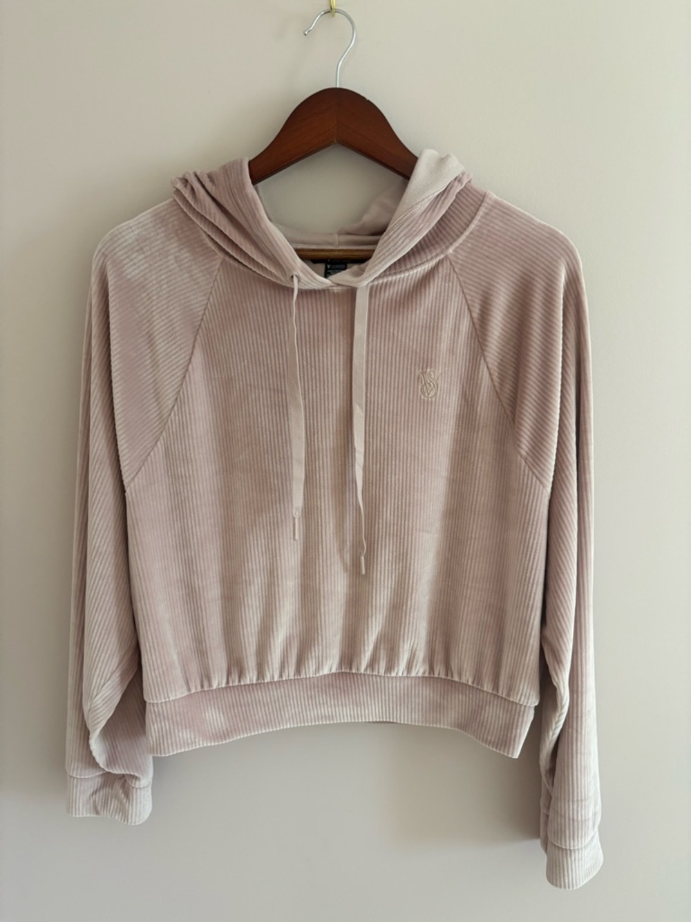 Victoria's Secret Ribbed Cropped Hoodie - Blush